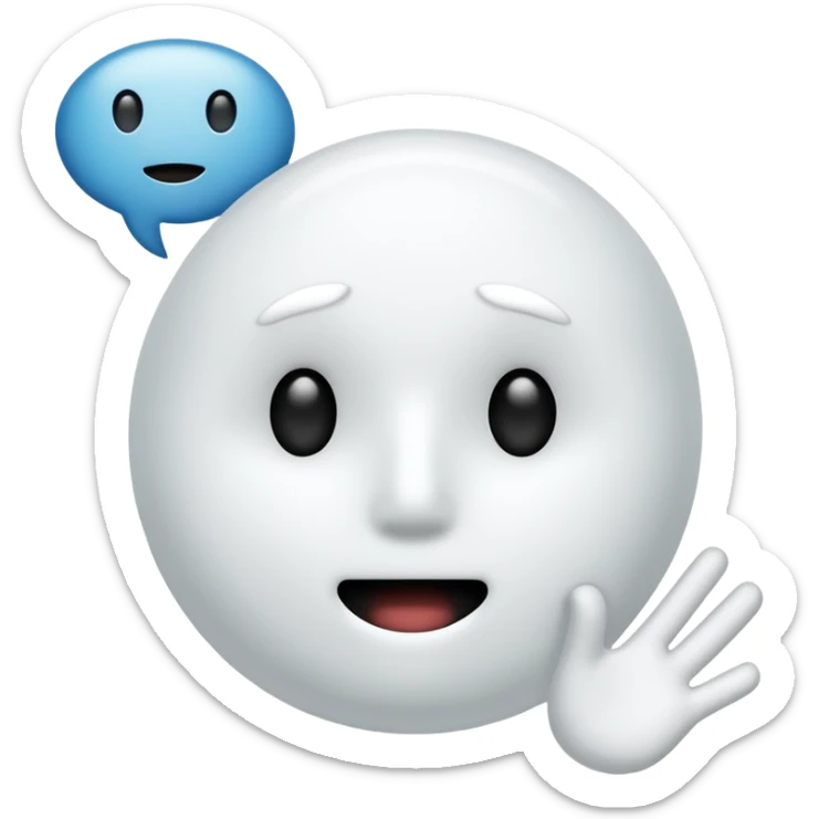 A very simple white stickman with no dostinc features but a mouth with awhite bubble chat above his head sticker