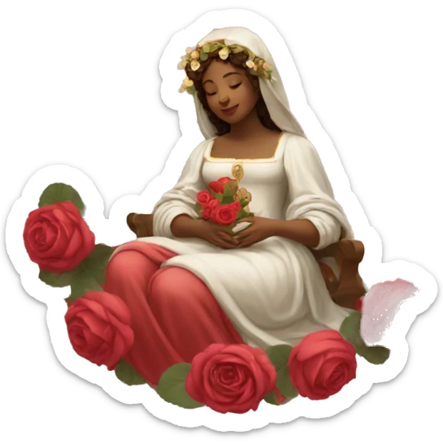 renaissance woman with a halo and her lap full of roses sticker