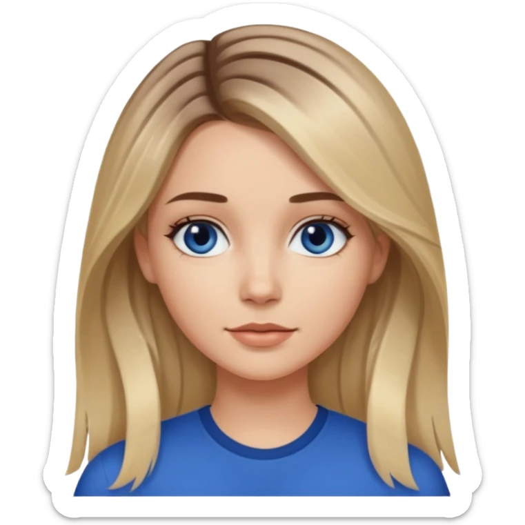 white girl long light brunette / blonder hair girl with darker roots in her hair middle part and dark blue eyes that's not really tan but not pale sticker