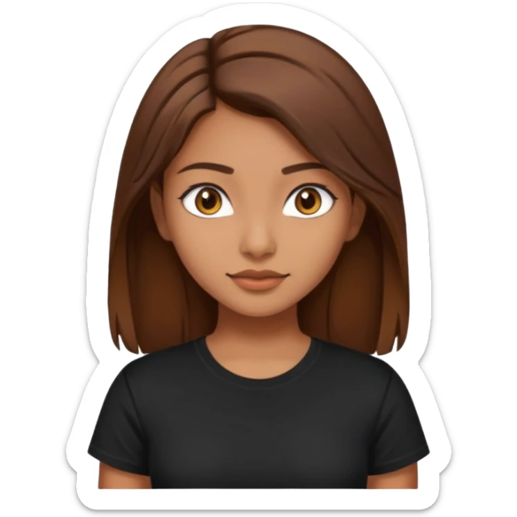 a pretty fair indian bratz girl with brown hair. with a black tshirt sticker