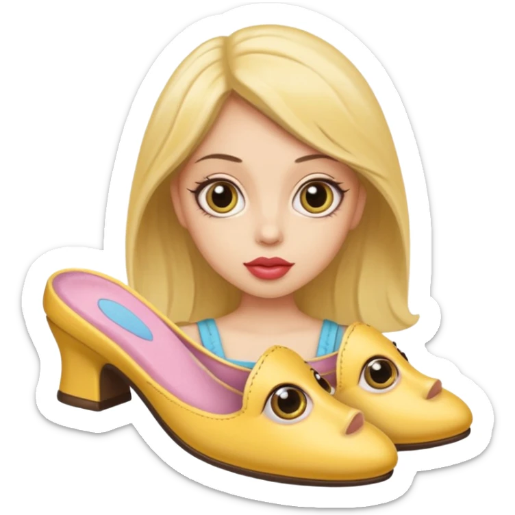 make an emoji that big lips 👄 and big eye leads big eyes 👀 and yellow circle face and a sleeper shoe in her hand sticker