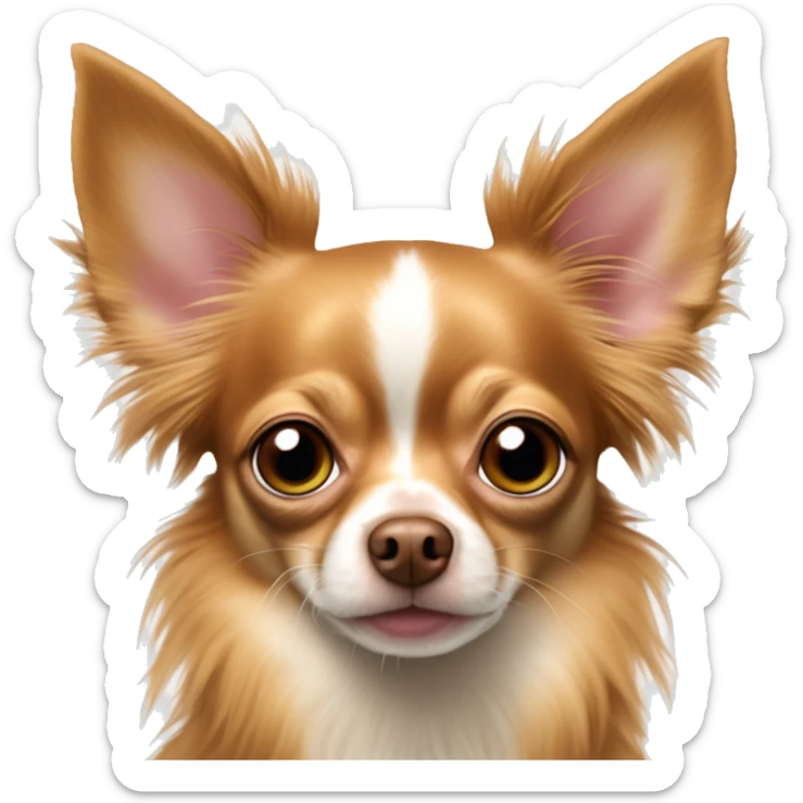 Red long hair deer head chihuahua with wispy hair all along ears pink nose and hazel green eyes sticker