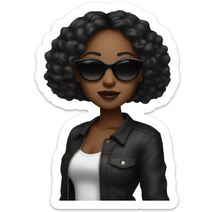 Black girl with black middle part hair and black sunglasses with lipgloss on  sticker