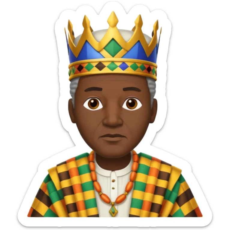 Create an emoji of an Old serious African king wearing kente cloth, white shirt and kufi hat sticker