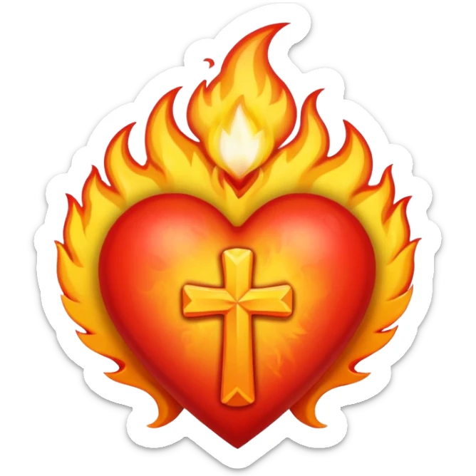 A heart with a cross and flame coming out of the top sticker