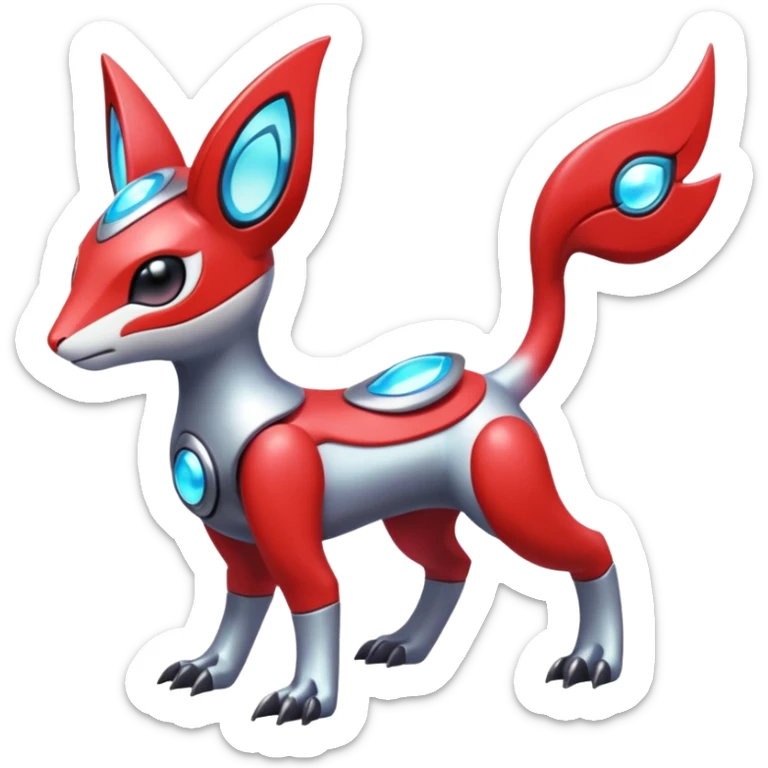 Shiny Colorful Futuristic Cyber-Meloetta-Latias-Koraidon-Peppercat-Protogen-Pokémon-Digimon-Fakémon-fusion-hybrid-creature sticker