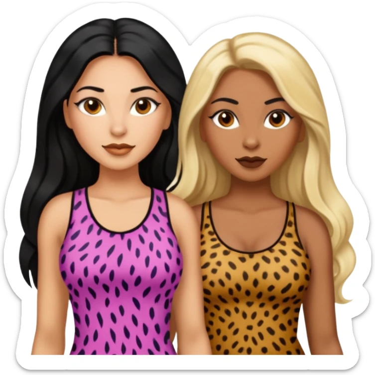 Tan Latina woman with long black hair chubby and dark skinned woman with long blonde hair slim thick in cheetah top sexy sticker