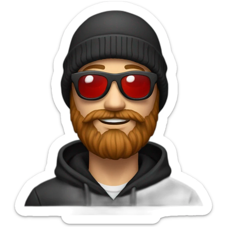 beard guy with black hoodie and sun glasses and Beanie, with a red ring on his right hand sticker