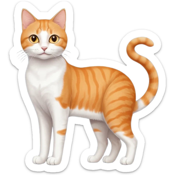 full body realistic orange domestic shorthair slim cat with yellow/orange eyes paw being white and the other being half sticker