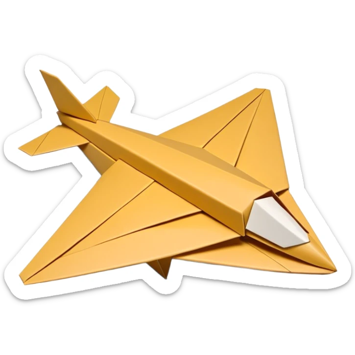 3D render of Paper Airplane made entirely of folded origami paper, sharp creases, cardboard texture, matte finish, visible paper grain, craft aesthetic,  emoji style, isolated on white background --v 6.0 sticker