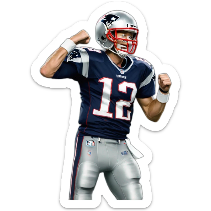 Tom brady with his football helmet on pumping his fist and yelling Let's Go sticker