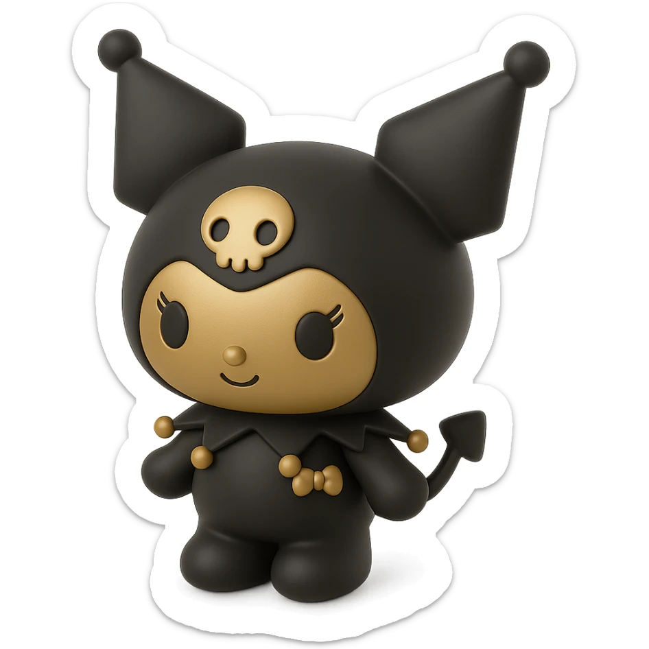 Kuromi character, shiny and dimensional, 3D black style, no background, transparent PNG sticker