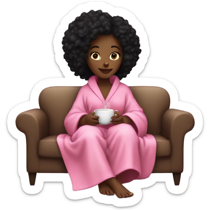 Beautiful black girl being cozy in her pink robe watching a movie and drinking a tea. sticker