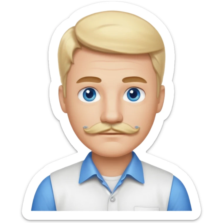 normal emoji 👨🏼 guy with blond hair, mustache, and blue eyes. No shoulders or neck. Just head sticker