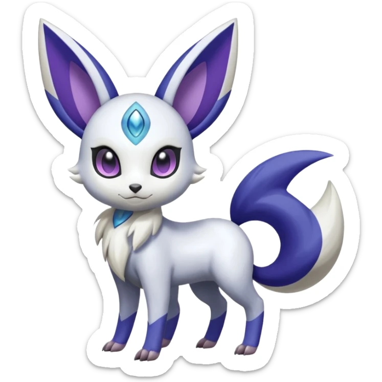 Shiny White with Violet and Indigo Meloetta-Absol-Minccino-Zangoose-Pokémon-Fakémon-fusion-hybrid-creature sticker