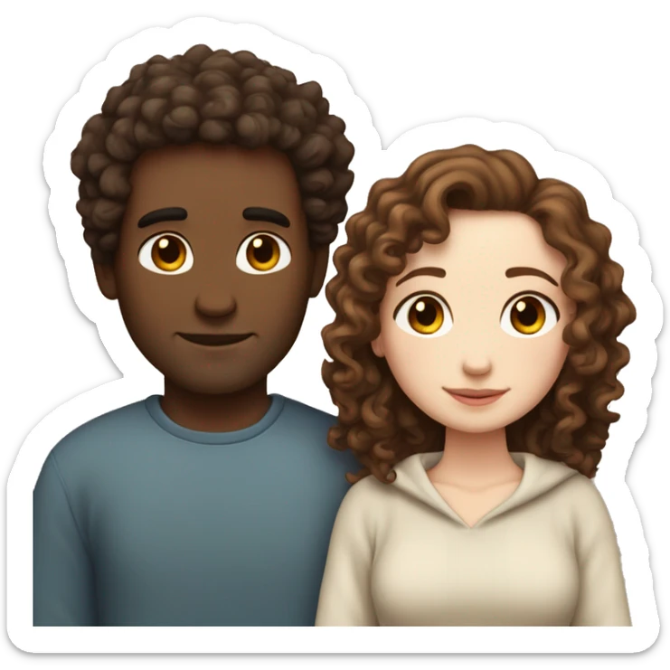 Curly girl white skin and with brown hair cozy cuddling with her not curly husband with white skin with straight  brown hair  sticker