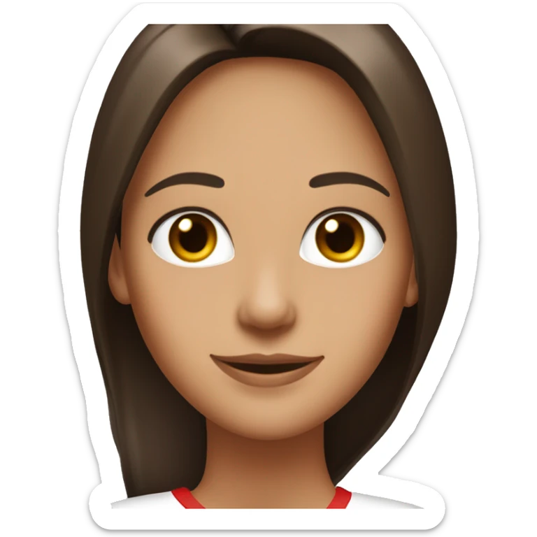 Portrait of an adult girl, tanned skin, dark brown long straight hair, dark eyes, smiling, wearing a white long sleeve with red horizontal narrow stripes. sticker