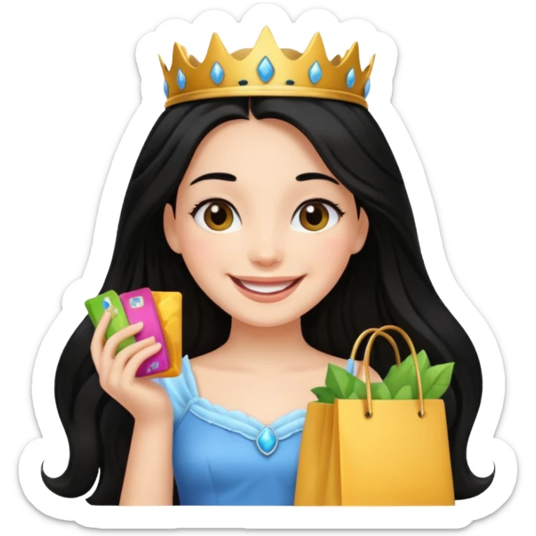 zadowlona czarnowłosa ksiezniczka z dlugimi wlosami jest zadowolona z zakupami sticker