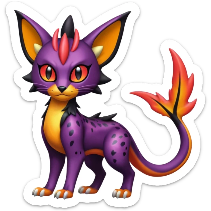Spooky Colorful Glossy Shiny Liepard-Noivern-Litten-Sprigatito-Pokémon-fusion-creature (full body) sticker