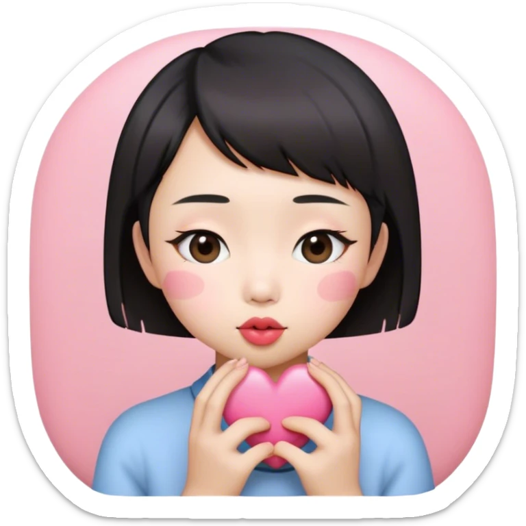 Short hair Asian girl kissing with pinky heart  sticker