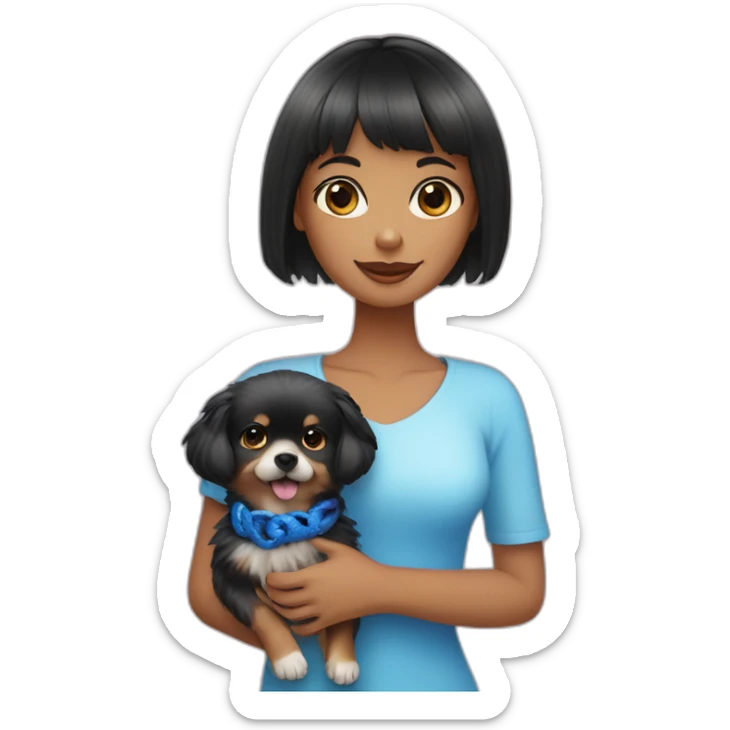 Girl with bang cut and Pomeranian dog and blue snake in hand sticker