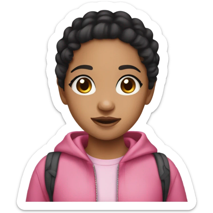 Cute biracial girl with black hair and pink clothes  sticker