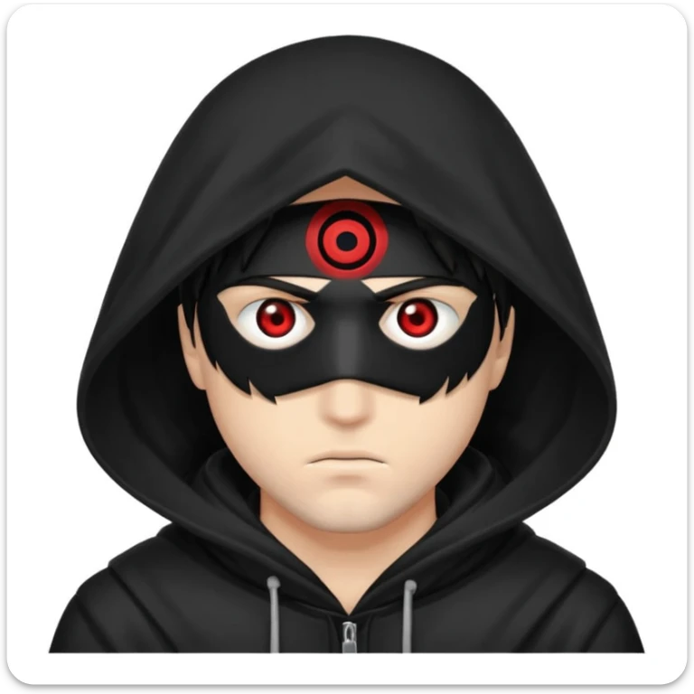Un homme avec une capuche qui cashe 1 de c yeux et l'autre de c'est yeux et un sharingan sticker