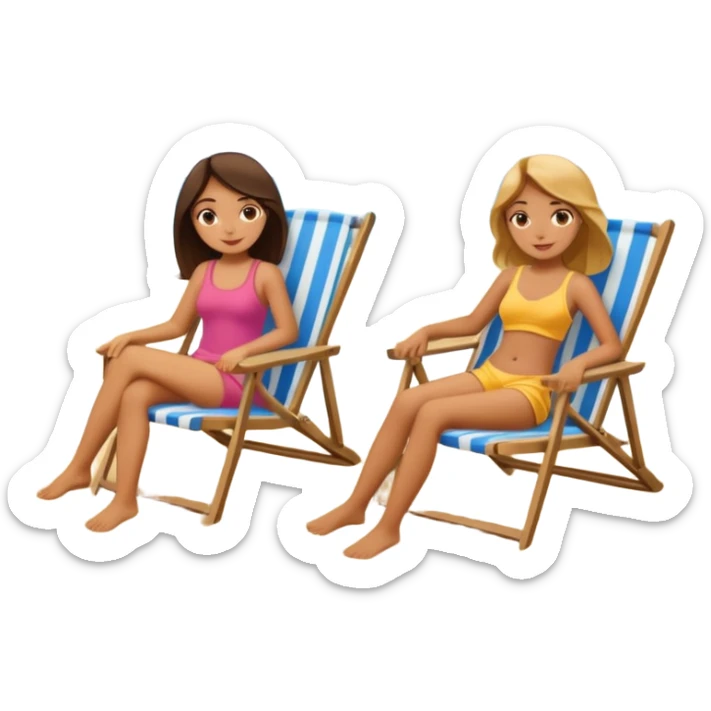 girls chilling on the beach on lawn chairs on the sand with the sea near in the background  sticker