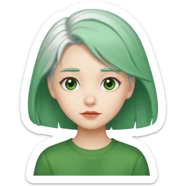 girl with white hair and green hair clip sticker