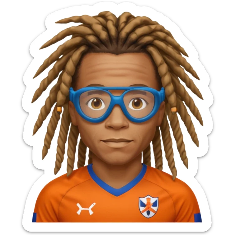 footballer Edgar Davids wearing Netherlands football shirt, signature dreadlocks, sports goggles sticker