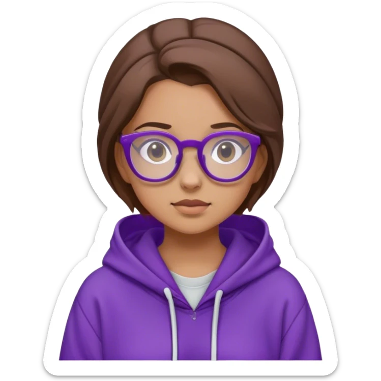 Girl with brown hair and glasses in a purple hoodie sticker
