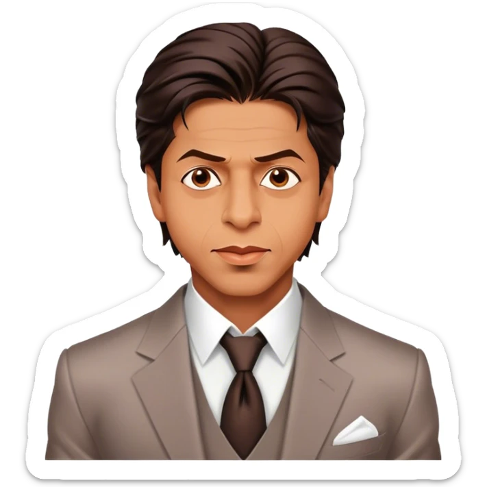 Cinematic Realistic portrait of Shah Rukh Khan, portrayed as a charismatic film star with expressive features and stylish contemporary attire, rendered in rich, dynamic lighting that captures his magnetic presence sticker