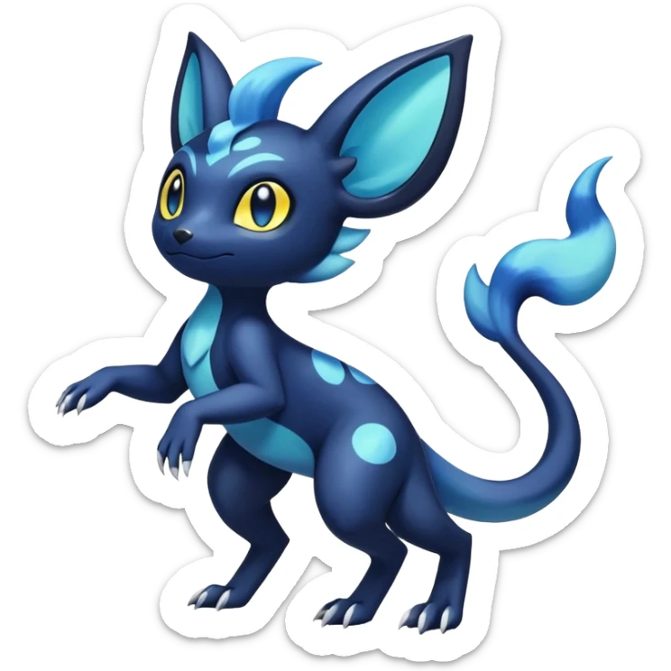 Colorful Iridescent Exotic Salandit-Meowstic-Umbreon-Fakémon-hybrid-creature (full body)  sticker