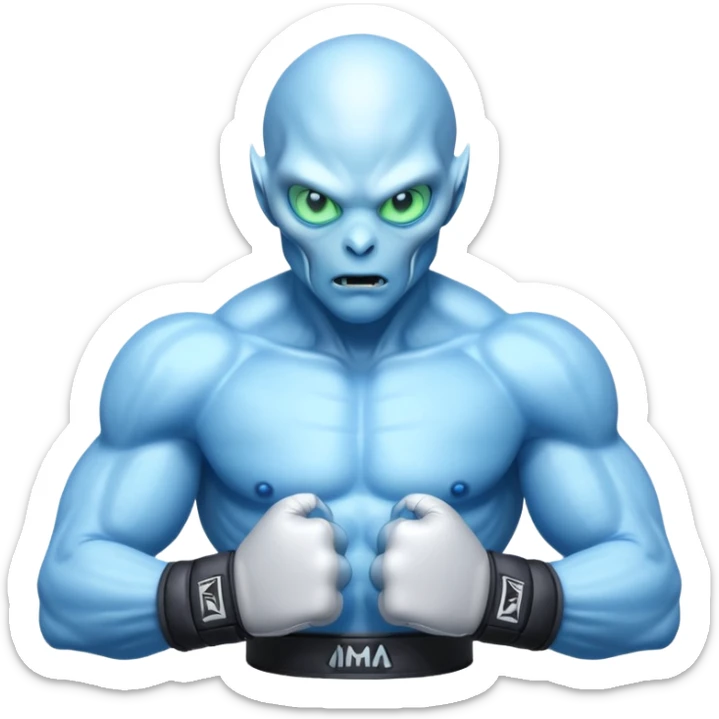 ice alien MMA fighter portrait, head and shoulders only, icy blue skin, frost aura, glowing cold eyes, combat gloves, 3D cartoon, mobile game icon style, clean background, no text, no watermark
 sticker