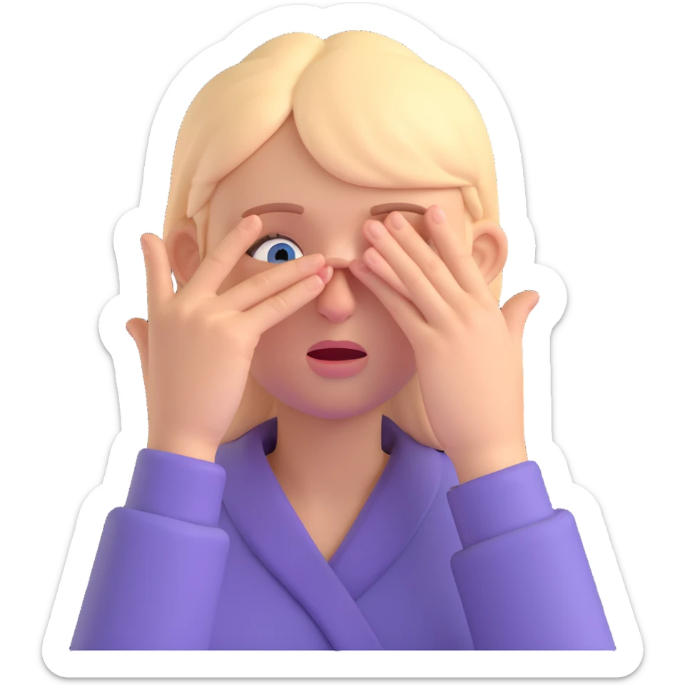 person rubbing the bridge of their nose in exasperation, subtle facial expression, clear hand gesture sticker