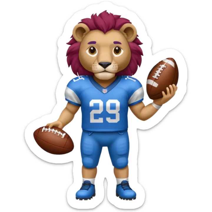 blue color lion wearing american football jersey sticker