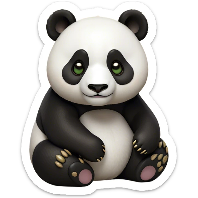 Cinematic Noble Panda Portrait Emoji, Poised and regal, with a robust, sturdy build and a strikingly contrasting black and white Fur, deep-set soulful dark eyes, Simplified yet sharp and sophisticated features, highly detailed, glowing with a soft, dignified glow, high shine, intelligent and gentle, stylized with an air of bamboo forest majesty, focused and attentive, soft glowing outline, capturing the essence of a watchful and confident companion, so majestic it feels as though it could lumber out of the screen with effortless authority! sticker
