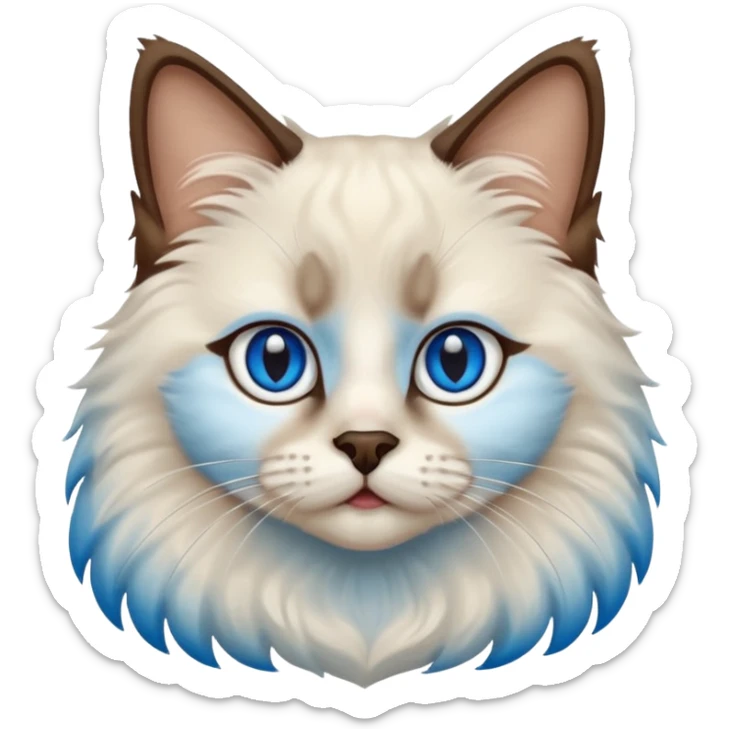 Ragdoll cat, with dark brown nose/center face area with surrounding beige fur, bright blue eyes sticker