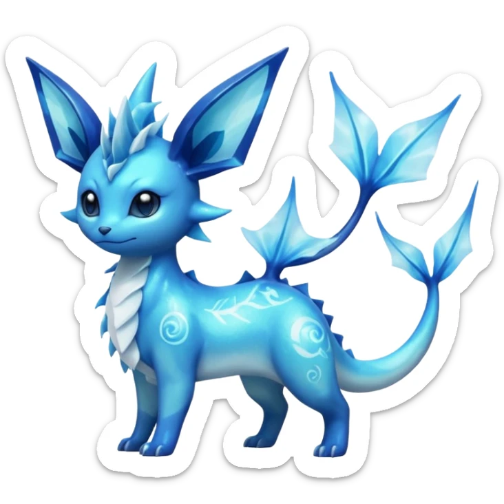 Shiny Nebulae Lumineon-Vaporeon-Amaura-Glaceon-Dragonair-Fakémon-hybrid-creature (full body)  sticker