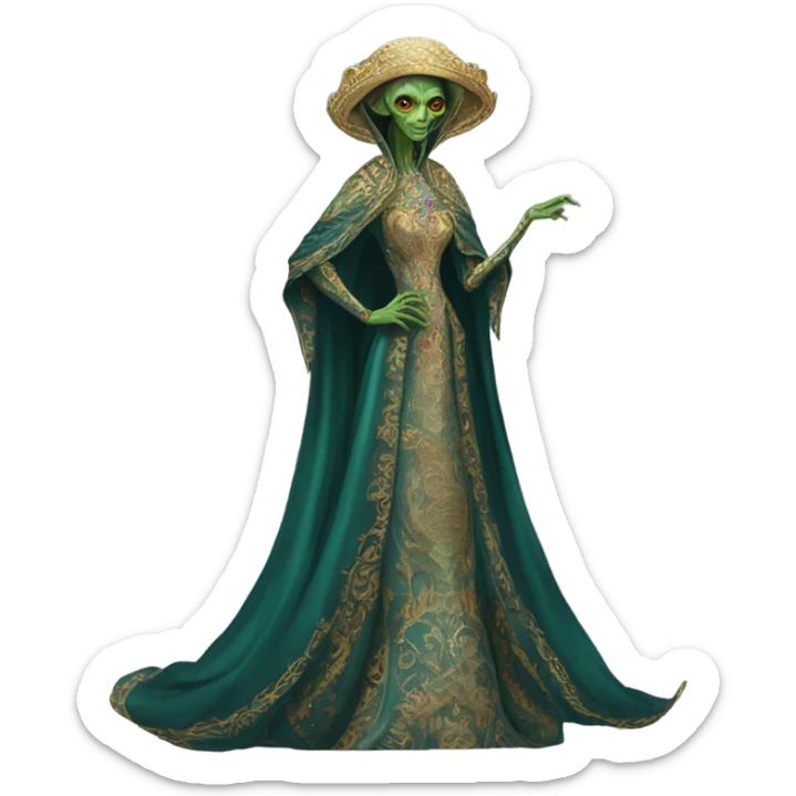 a Reptilian alien woman full body in Romanov dress sticker