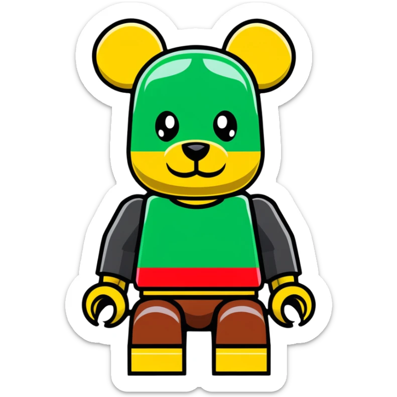 blocky Lego style bearbrick with X eyes, Lego brick joints, streetwear style, brand logos sticker