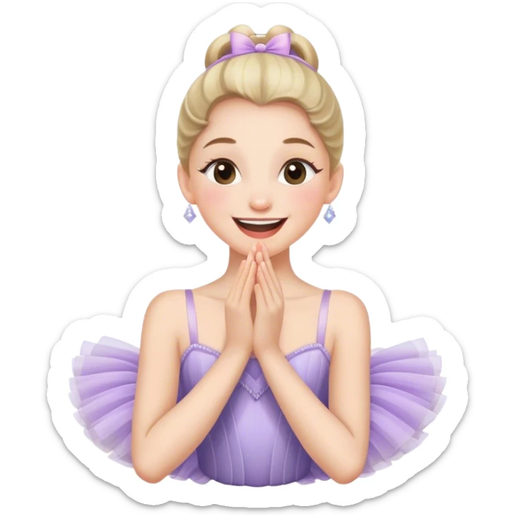 The ballerina laughs sweetly, covering her mouth with her hand sticker