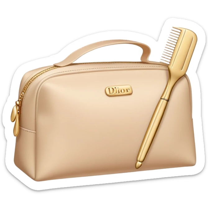 A comb, an elastic band, a hairpin and face cream are in a beige cosmetic bag like dior sticker