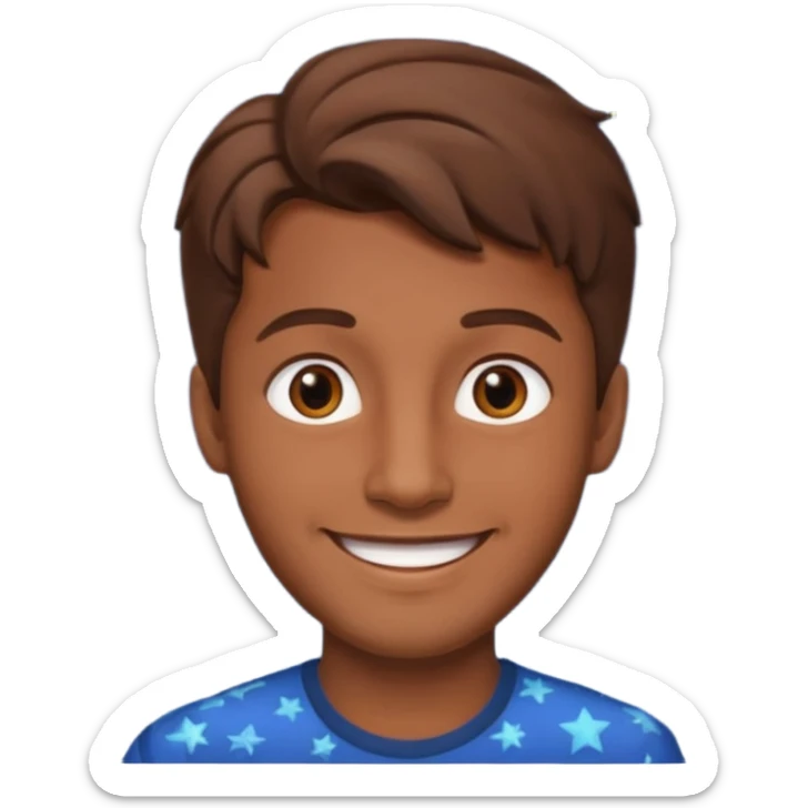 Color de piel moreno los ojos ke sean de estrella riéndose y pelo café hombre  el pelo asialado🤩pelo asía a bajo o y los ojos de estrellas sticker