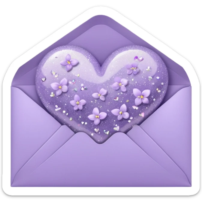 a closed pastel lavender lilac flowers heart shiny sparkly glittery aesthetic romantic vintage envelope  sticker