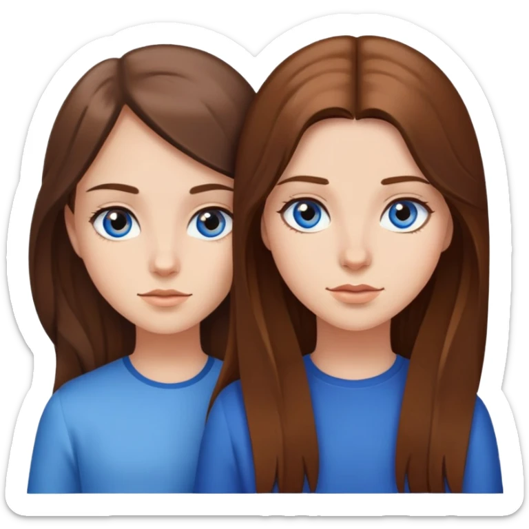 two girls with long brown hair and brown and blue eyes sticker