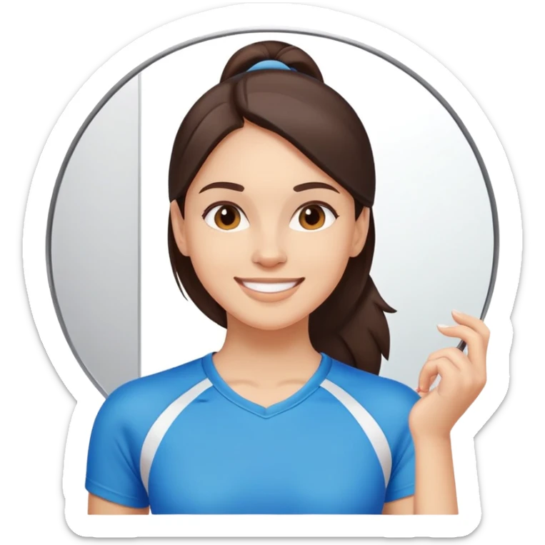  brunette woman in sport clothes looking in the mirror and smiling sticker