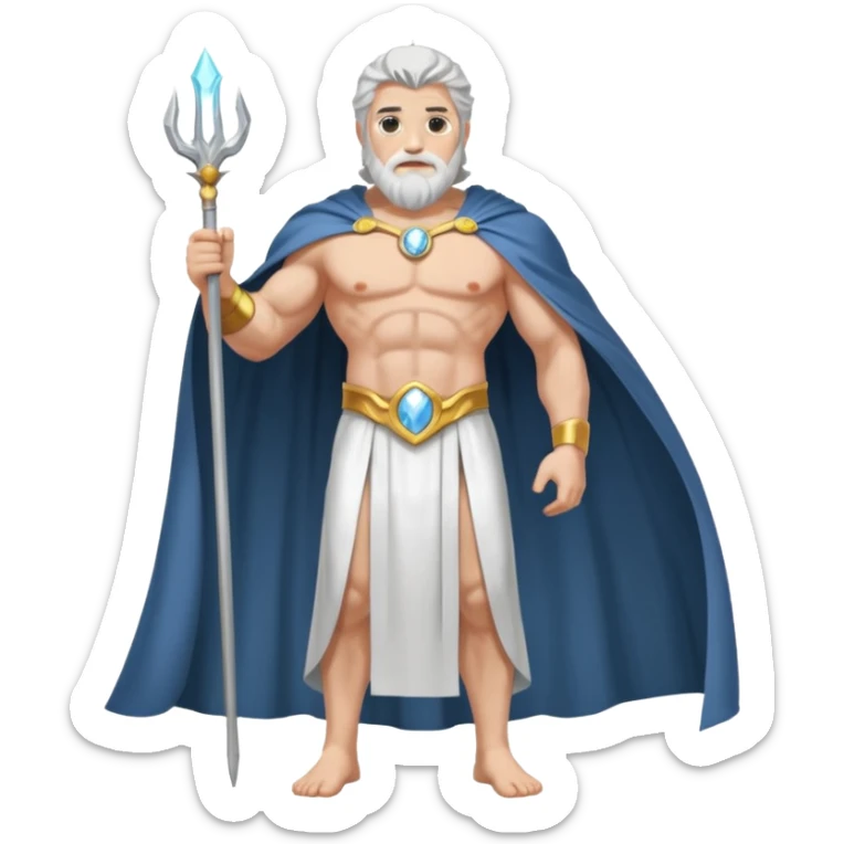 fullbody silverhair shirtless god ZEUS, white robe over shoulder and cape, standing still sticker