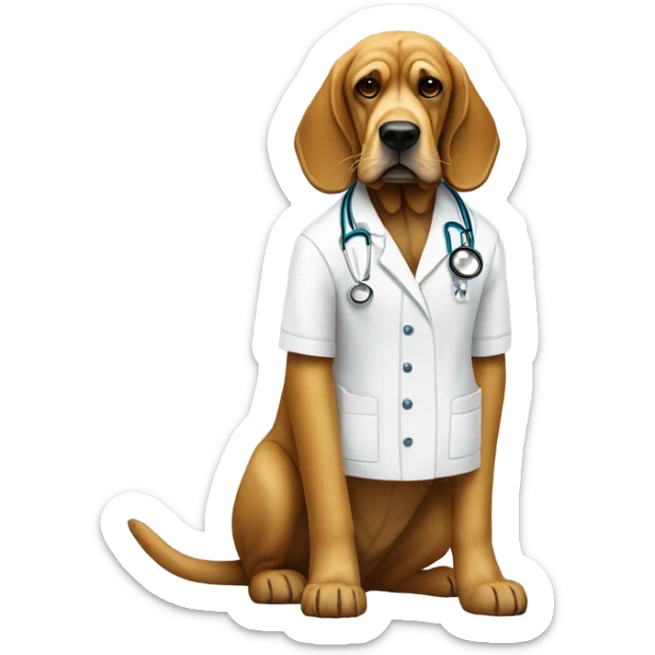 Full body White and gold bloodhound as a doctor in medical mask with JJC monogram. sticker