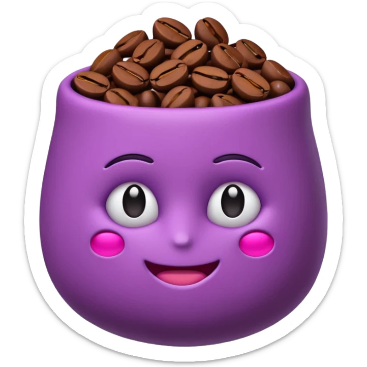 Create 3D minimalist emoji in the style of Coffee Lover — a coffee shop and roastery brand.
Style: cozy, warm.
Colors — purple-pink range.
🫘 coffee beans sticker